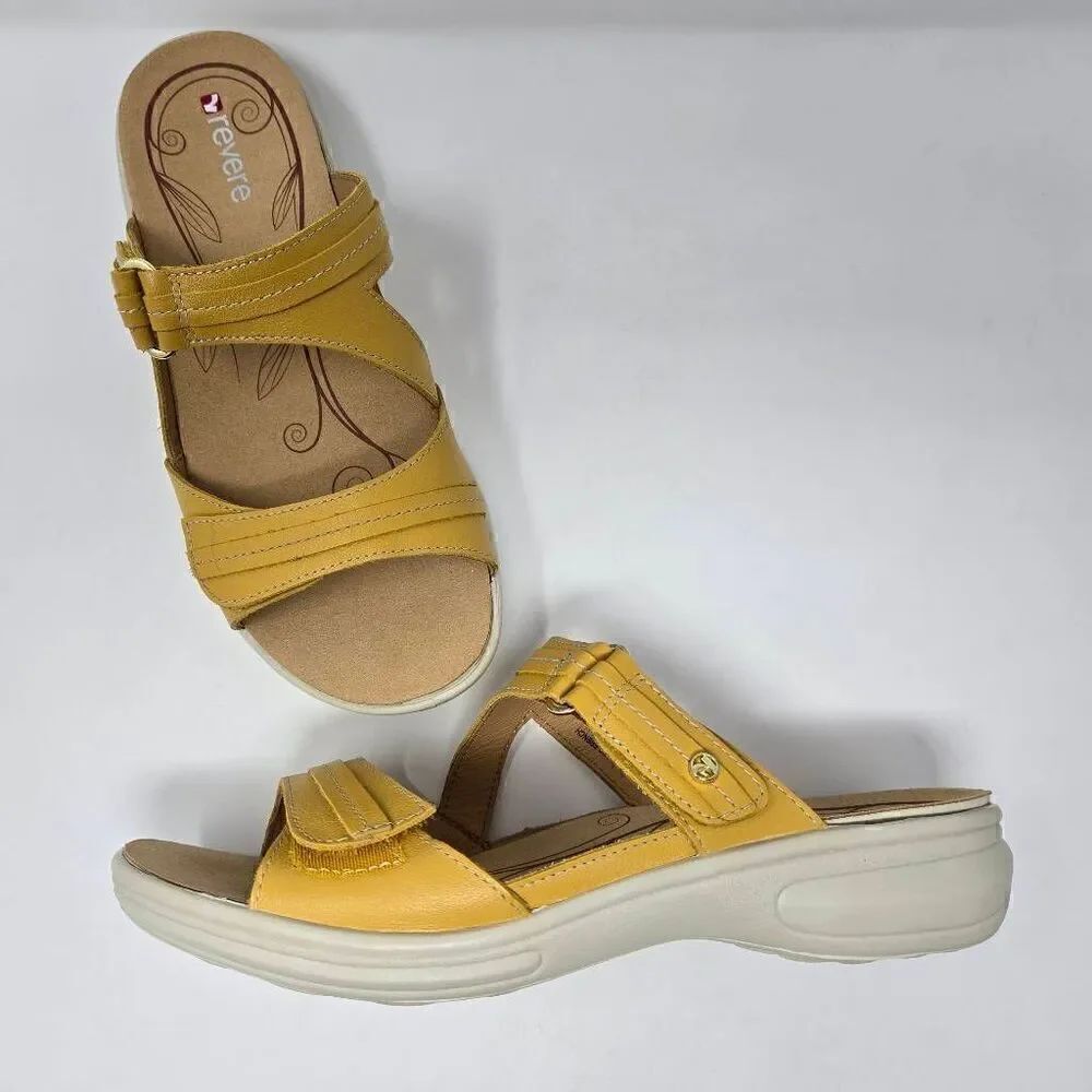 REVERE RIO LEATHER FRENCH MUSTARD ORTHOTIC COMFORT SANDALS WOMENS SIZE 10 M EUC